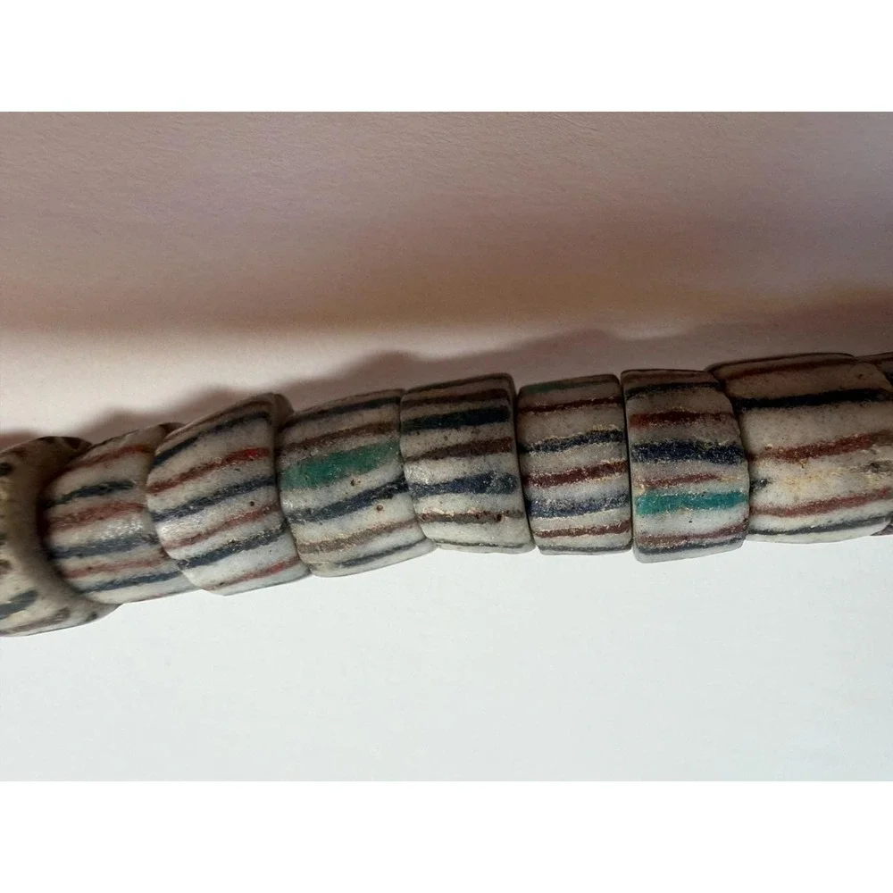 Vintage African Trade Bead Necklace Multi-Color Striped‎ Glass Beads